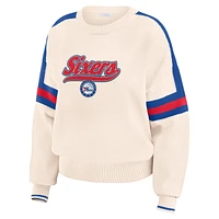 Women's WEAR by Erin Andrews  Cream Philadelphia 76ers Stripe Pullover Sweater