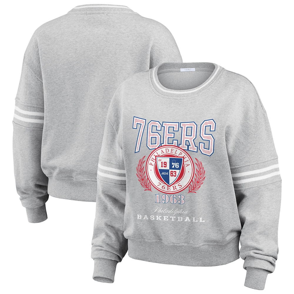 Women's WEAR by Erin Andrews Heather Gray Philadelphia 76ers French Terry Pullover Sweatshirt