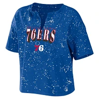 Women's WEAR by Erin Andrews Royal Philadelphia 76ers Bleach Splatter Notch Neck T-Shirt