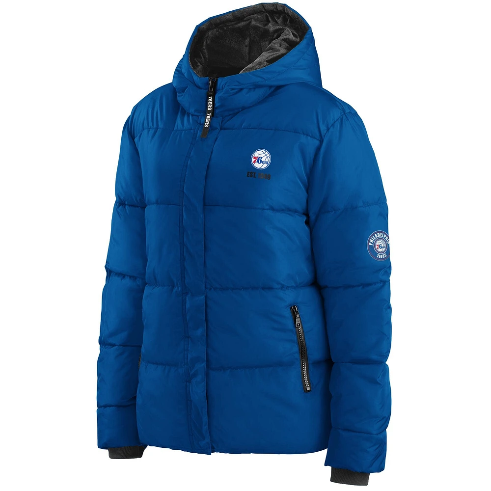 Women's WEAR by Erin Andrews Royal Philadelphia 76ers Plush Puffer Full-Zip Jacket