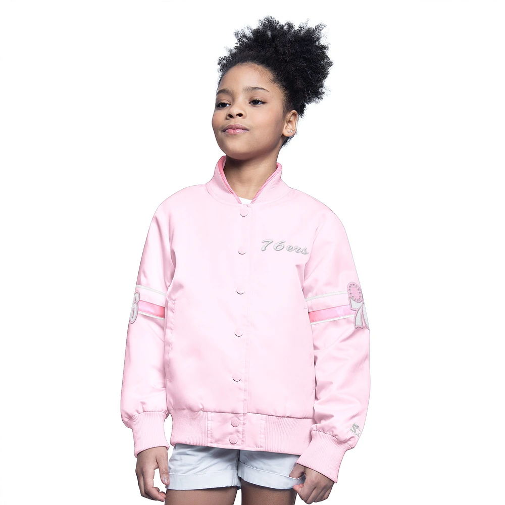 Youth Starter Light Pink Philadelphia 76ers Arena Full-Snap Varsity Jacket
