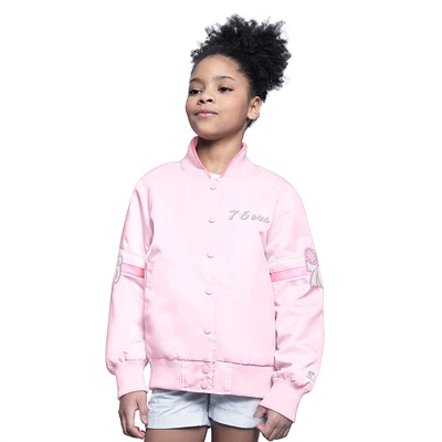 Youth Starter  Light Pink Philadelphia 76ers Arena Full-Snap Varsity Jacket