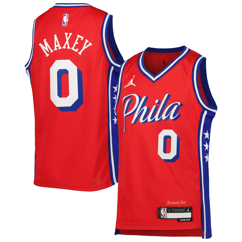 Youth Jordan Brand Tyrese Maxey Red Philadelphia 76ers Swingman Jersey - Statement Edition