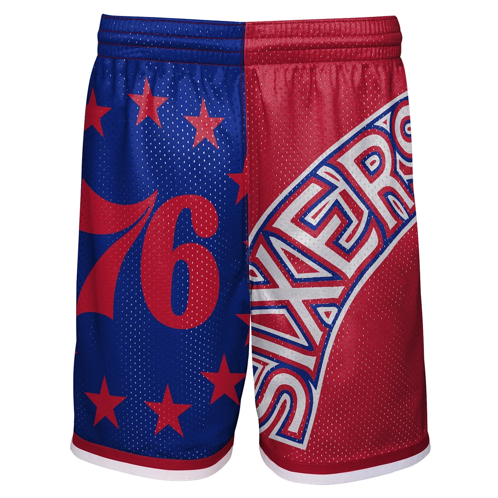 Short pour jeune Mitchell & Ness rouge/royal Philadelphia 76ers Hardwood Classics Big Face 5.0