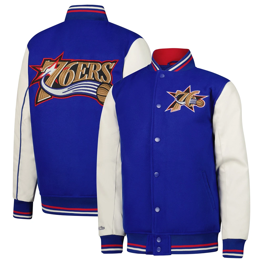 Veste universitaire à boutons-pression pour jeunes Mitchell & Ness Royal Philadelphia 76ers