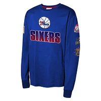 Youth Mitchell & Ness Royal Philadelphia 76ers  Hardwood Classics All Over Long Sleeve T-Shirt