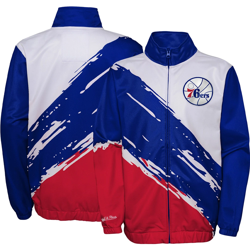 Mitchell & Ness Royal Philadelphia 76ers Hardwood Classics Paintbrush Coupe-vent à glissière pleine longueur pour jeune