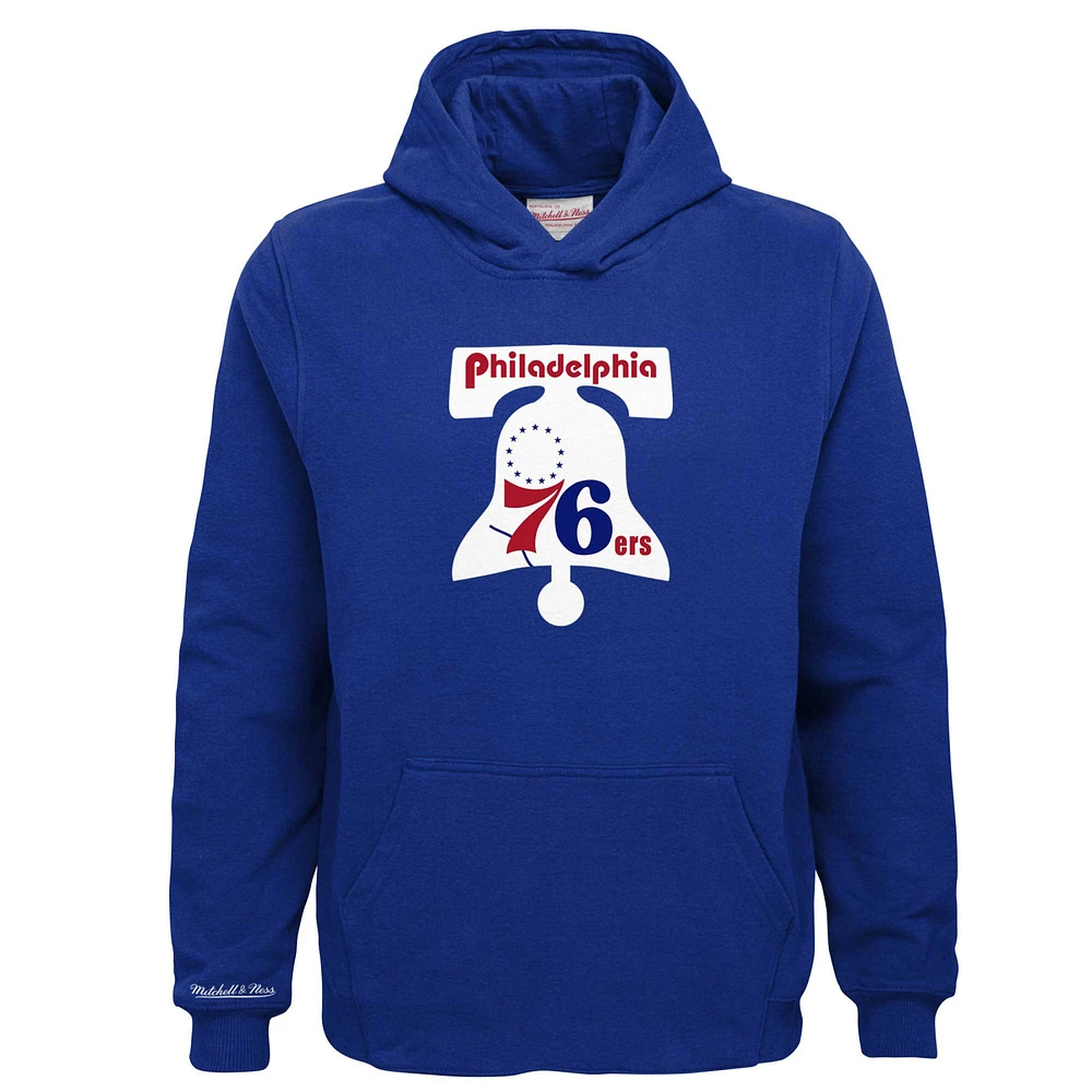 Youth Mitchell & Ness Royal Philadelphia 76ers Hardwood Classics Retro Logo Pullover Hoodie