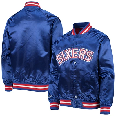 Youth Mitchell & Ness Royal Philadelphia 76ers Hardwood Classics Satin Raglan Full-Snap Jacket