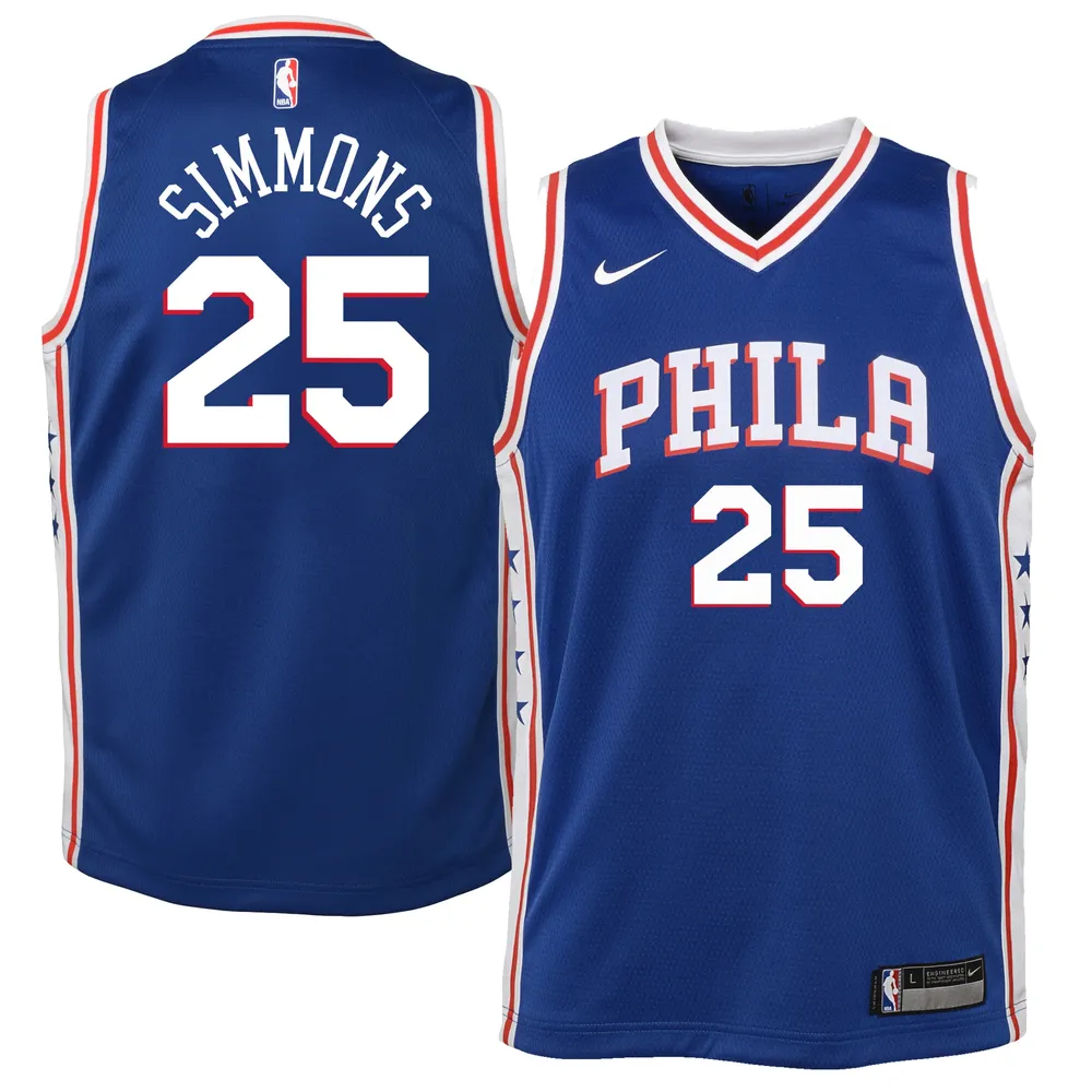 76ers Simmons 25 Jersey Med Black With Red White Blue Trim NBA