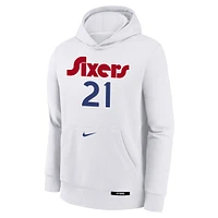 Sweat à capuche Nike Joel Embiid blanc Philadelphia 76ers 2024/25 City Edition avec nom et numéro pour jeune