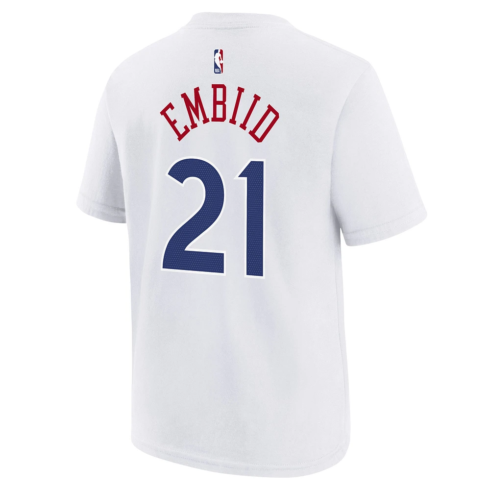 T-shirt Nike pour jeune Joel Embiid blanc Philadelphia 76ers 2024/25 City Edition avec nom et numéro