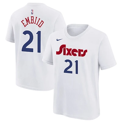 T-shirt Nike pour jeune Joel Embiid blanc Philadelphia 76ers 2024/25 City Edition avec nom et numéro