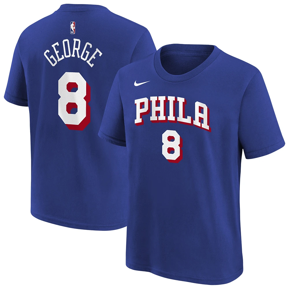 T-shirt Nike pour jeune Paul George #8 Royal Philadelphia 76ers avec nom et numéro