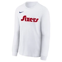 Youth Nike  White Philadelphia 76ers 2024/25 City Edition Wordmark Performance Long Sleeve T-Shirt