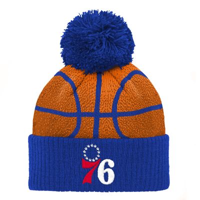 Youth Orange/Royal Philadelphia 76ers Basketball Head - Cuffed Knit Hat with Pom