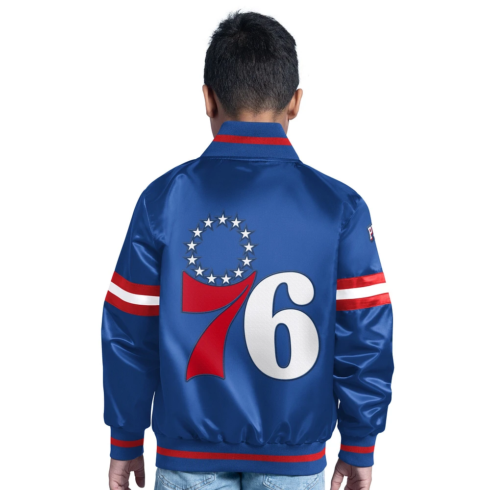Veste universitaire à boutons-pression pour jeunes Royal Philadelphia 76ers Scrimmage
