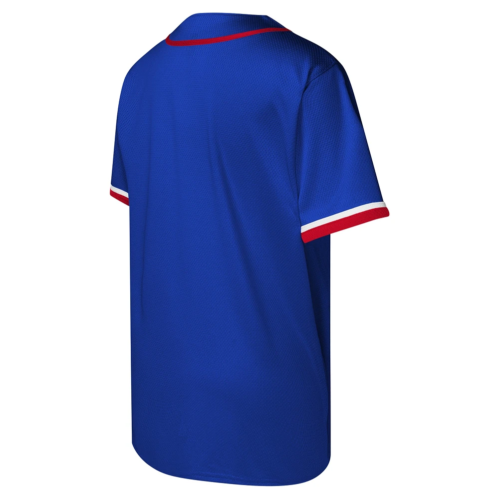 Maillot de baseball à boutons complets pour jeunes Royal Philadelphia 76ers Stitch