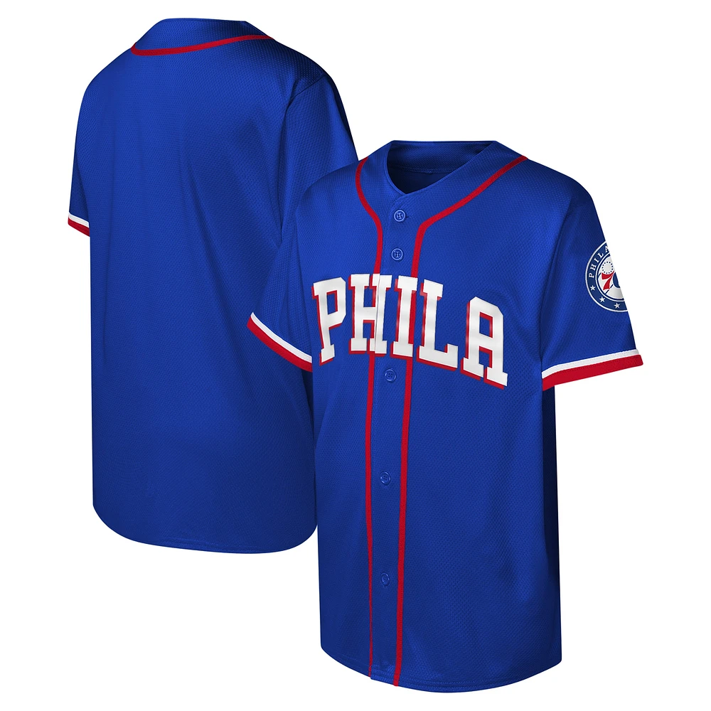 Maillot de baseball à boutons complets pour jeunes Royal Philadelphia 76ers Stitch