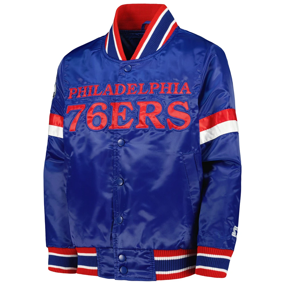 Veste universitaire en satin à bouton-pression pour jeunes Starter Royal/Rouge Philadelphia 76ers Home Game