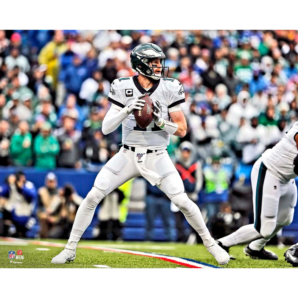 Photographie de lancer maillot blanc non signé Carson Wentz des Philadelphia Eagles