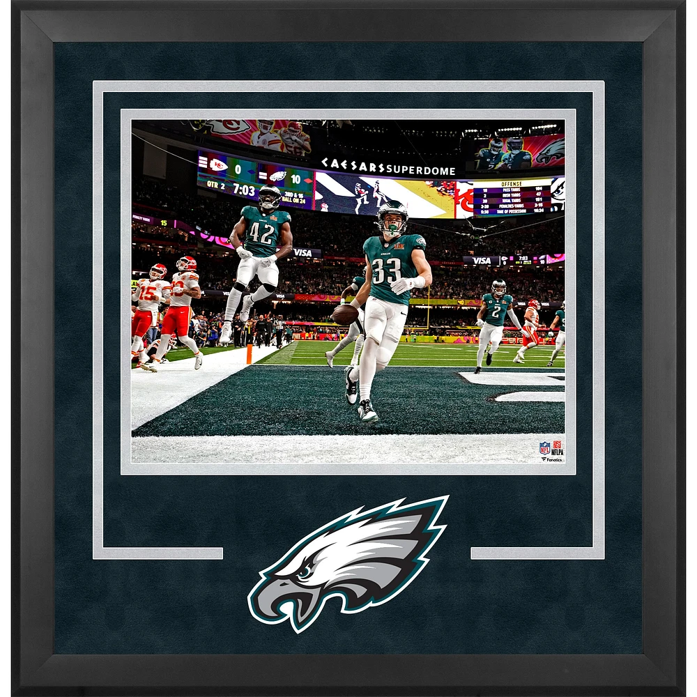 Photographie encadrée de luxe de Cooper DeJean Philadelphia Eagles Super Bowl LIX Champions 16" x 20" Pick Six contre Kansas City Chiefs