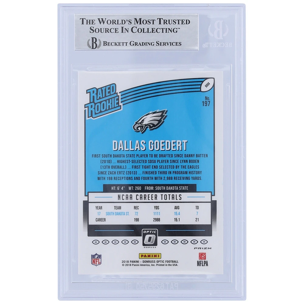 Dallas Goedert Philadelphia Eagles Carte de recrue authentifiée autographiée Panini Donruss Optic Pink 2018 classée Rookie #197 Beckett Fanatics