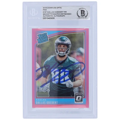 Dallas Goedert Philadelphia Eagles Carte de recrue authentifiée autographiée Panini Donruss Optic Pink 2018 classée Rookie #197 Beckett Fanatics