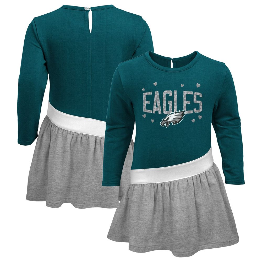 Outerstuff Girls Toddler Midnight Green/Heathered Gray Philadelphia Eagles  Heart To Jersey Tunic Dress