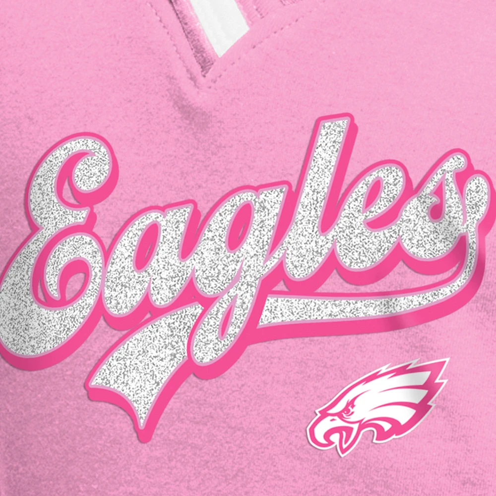 Girl's Youth New Era  Pink Philadelphia Eagles Mommy & Me Multiplier Raglan V-Neck T-Shirt