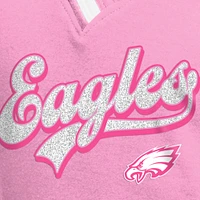 Girl's Youth New Era  Pink Philadelphia Eagles Mommy & Me Multiplier Raglan V-Neck T-Shirt