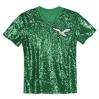 Maillot à paillettes col en V pour jeunes filles Jalen Hurts Kelly Green Philadelphia Eagles