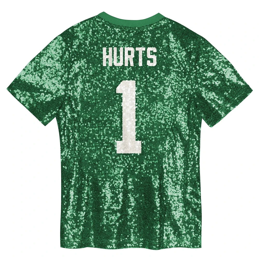 Girls Youth Jalen Hurts Kelly Green Philadelphia Eagles Sequin V-Neck Fashion Jersey