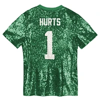 Maillot à paillettes col en V pour jeunes filles Jalen Hurts Kelly Green Philadelphia Eagles