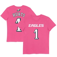 Girls Youth Jalen Hurts Pink Philadelphia Eagles Player Name & Number T-Shirt