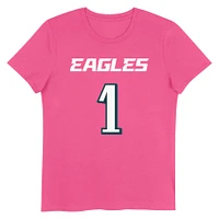 T-shirt rose avec nom et numéro de joueur des Philadelphia Eagles pour jeunes filles Jalen Hurts