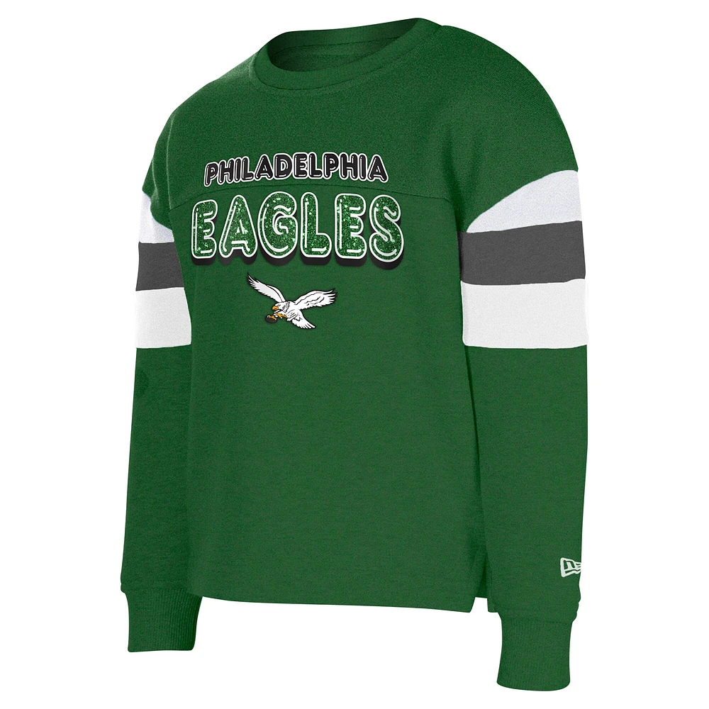 Sweat-shirt à paillettes blocs de couleurs rétro Philadelphia Eagles New Era pour filles et jeunes