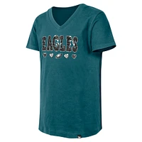 Girls Youth New Era Midnight Green Philadelphia Eagles Flip Sequin V-Neck T-Shirt
