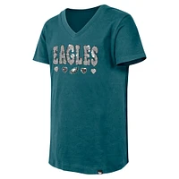 Girls Youth New Era Midnight Green Philadelphia Eagles Flip Sequin V-Neck T-Shirt