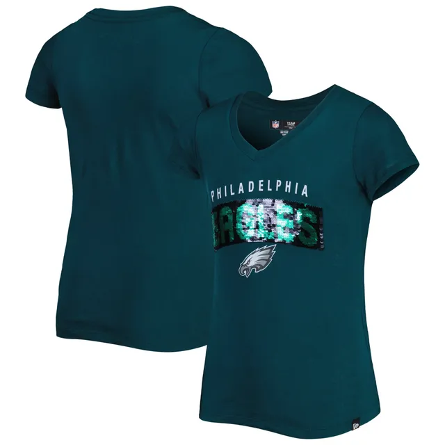 Philadelphia Eagles Fanatics Branded Women's Wordmark Long Sleeve V-Neck  T-Shirt - Midnight Green