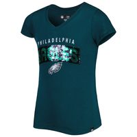 Philadelphia Eagles New Era Girls Youth Reverse Sequin V-Neck T-Shirt -  Midnight Green