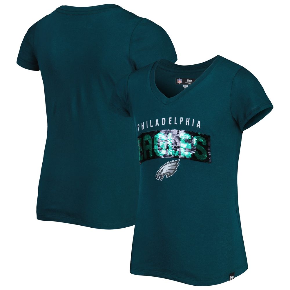 Girls Youth New Era Green Philadelphia Eagles Tie Front T-Shirt