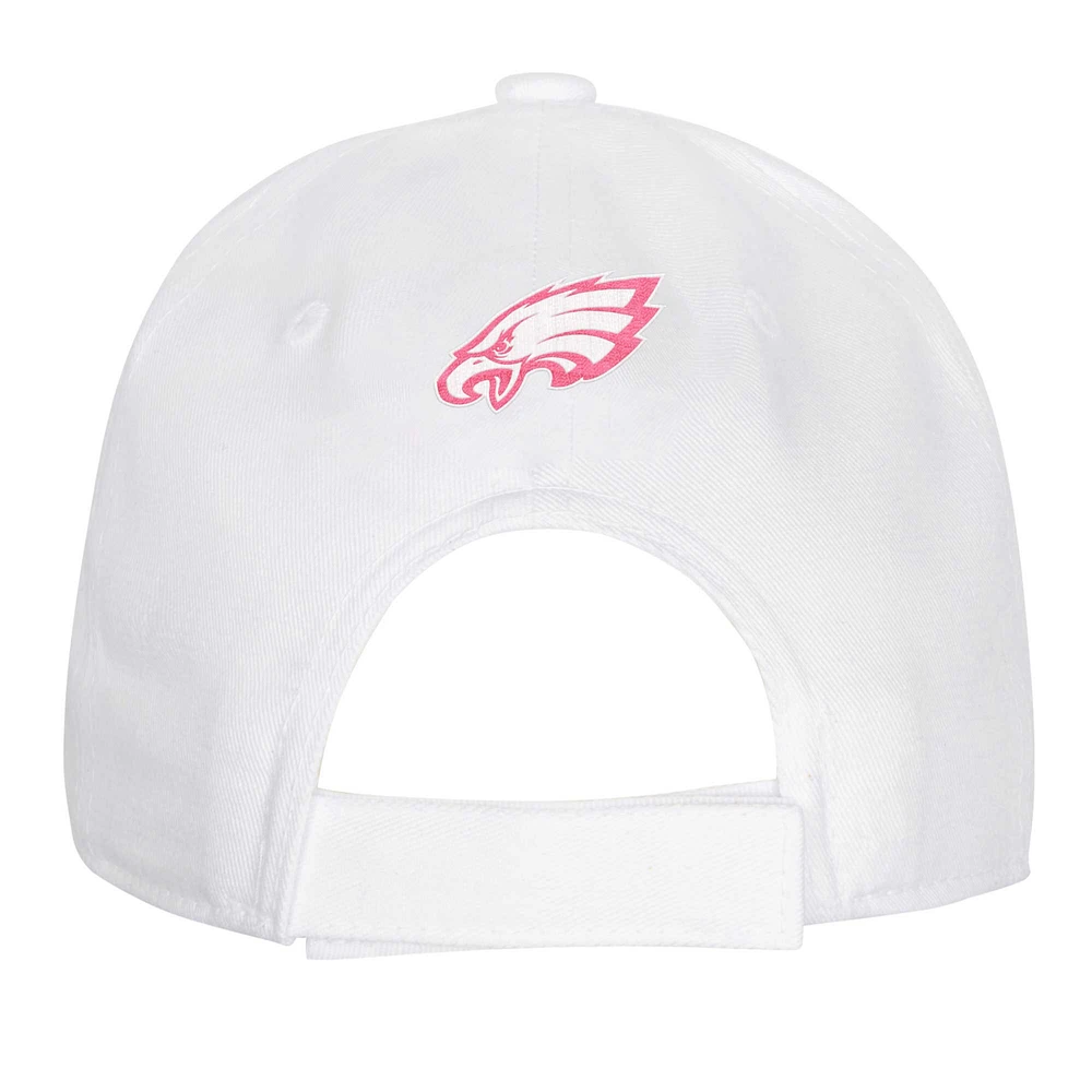 Casquette réglable structurée entièrement blanche des Eagles de Philadelphie pour jeunes filles