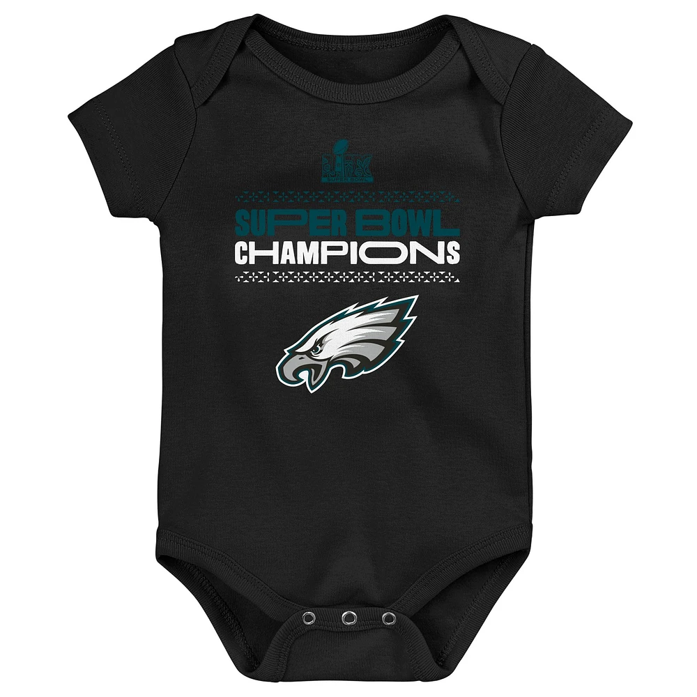 Infant Black Philadelphia Eagles Super Bowl LIX Champions Stack Bodysuit