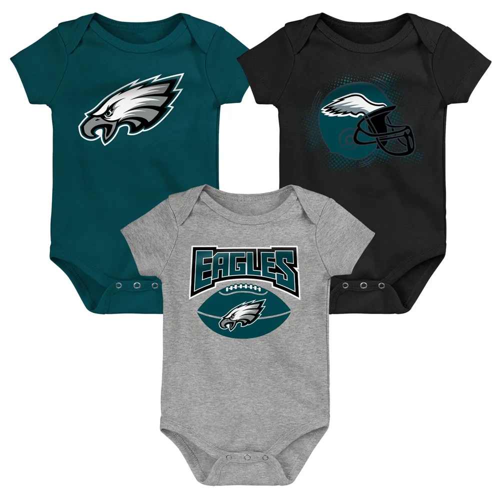 Infant Philadelphia Eagles Midnight Green/Black/Heathered Gray 3-Pack Game  On Bodysuit Set