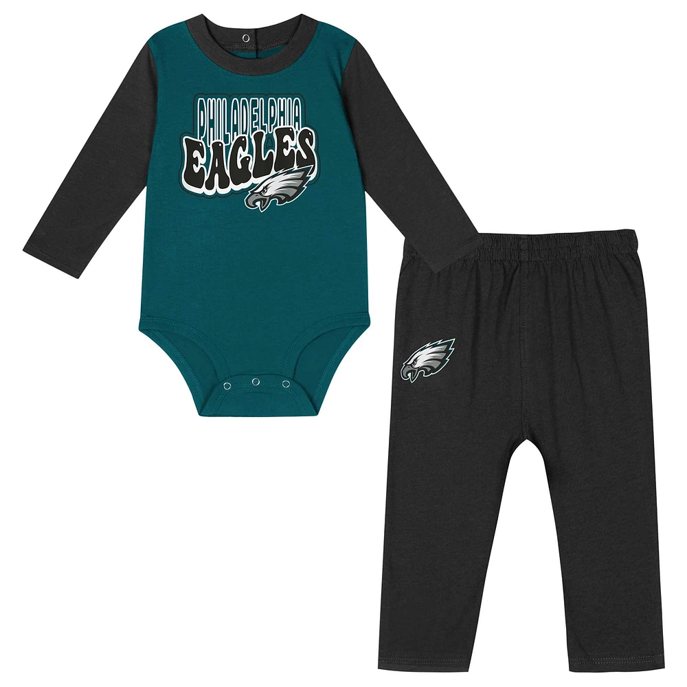 Ensemble pantalon et body à manches longues pour bébé vert nuit/noir Philadelphia Eagles Double Up