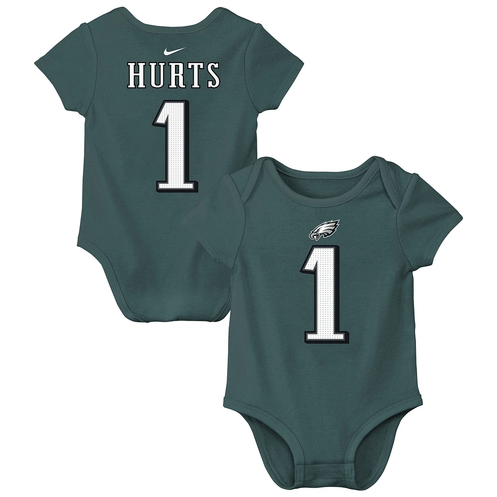 Body Nike Jalen Hurts pour bébé avec nom et numéro de joueur des Philadelphia Eagles, vert nuit