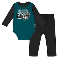 Ensemble body à manches longues et pantalon double pour bébé vert Philadelphia Eagles