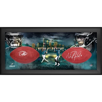 Jalen Hurts & Nick Foles Philadelphia Eagles Autographed Full Color Duke Two Football Super Bowl MVPs Shadowbox
