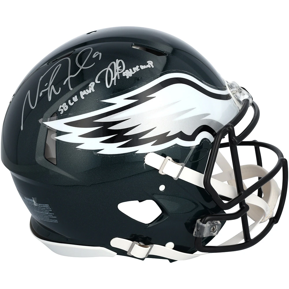 Jalen Hurts & Nick Foles Philadelphia Eagles Autographed Riddell Speed Authentic Helmet with "SB LIX MVP" & "SB LII MVP" Inscriptions
